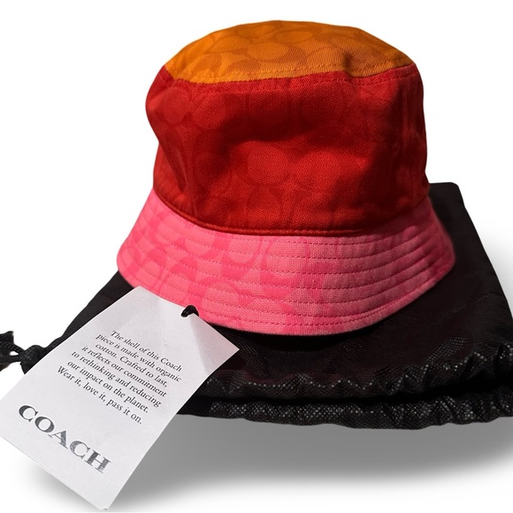 COACH bucket hat in pink, red, orange - Picture 1 of 13